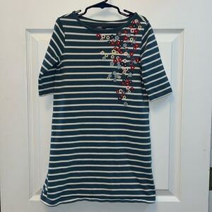 Tea Collection Girls Striped Dress 7 Cotton Blue Floral Embroidery